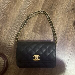 Black and Gold Quilted Shoulder Bag